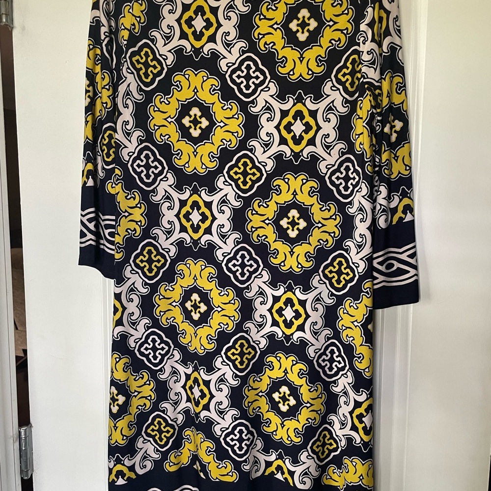 Jessica Howard Yellow and Black Geometric Long Sleeve Dress